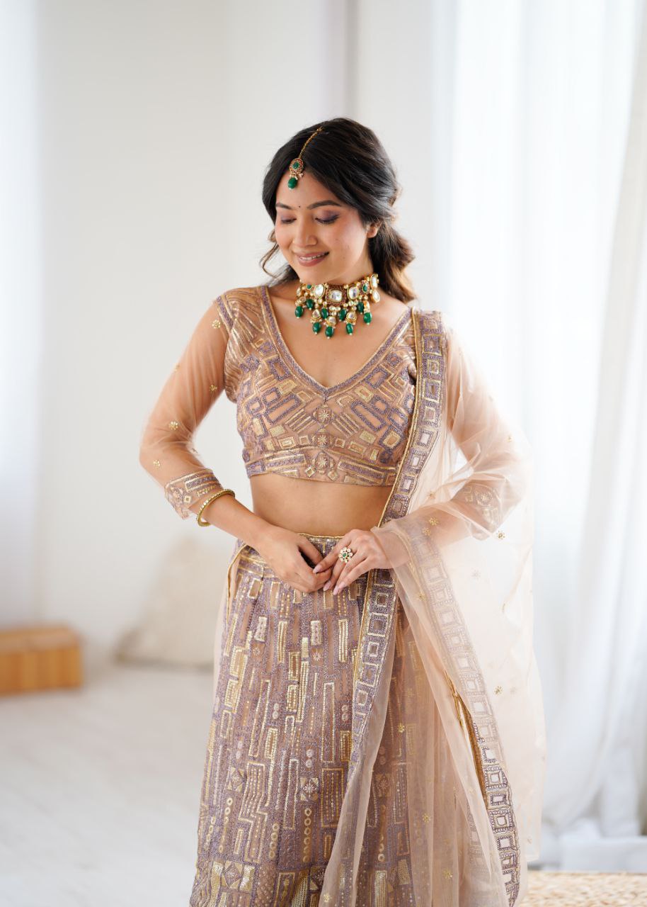Premium Butterfly Net Lehenga with Heavy Embroidery & Sequins – Semi-Stitched with Dupatta